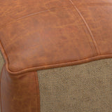 Top-Grain Leather Round Pouf Ottoman With Jute - Omega Lifestyles