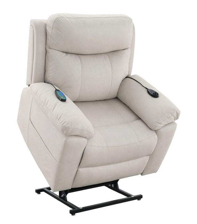 Beige Polished Microfiber Power Motion Massage Recliner Chair - Omega Lifestyles