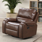 Transitional Brown Leatherette Recliner With Nailhead Trim - Omega Lifestyles