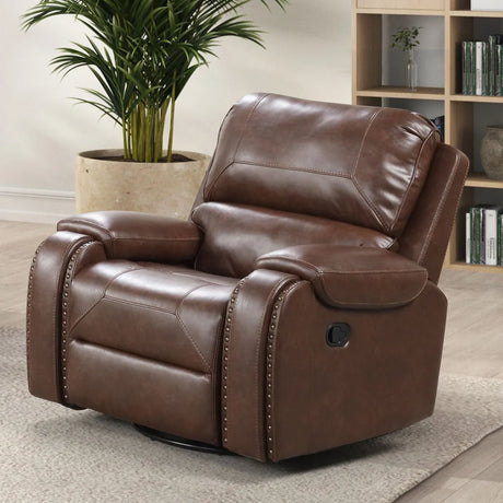 Transitional Brown Leatherette Recliner With Nailhead Trim - Omega Lifestyles