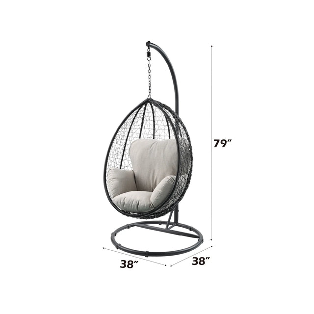 Beige Fabric Black Wicker Patio Swing Chair With Cushion - Omega Lifestyles