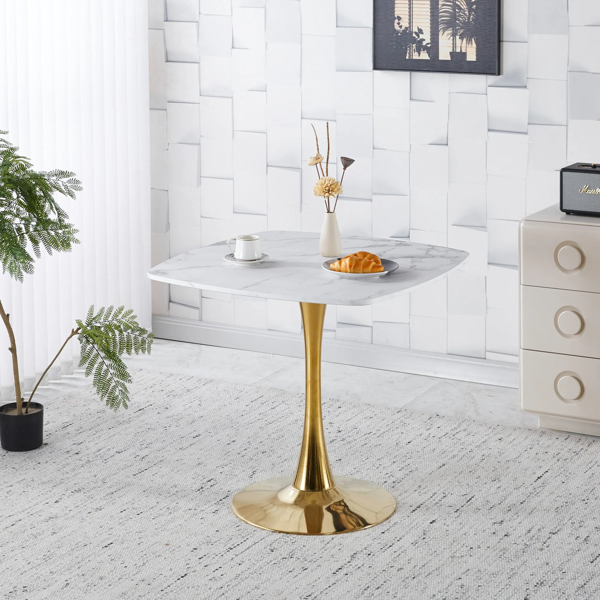 Square Tulip Modern MDF Metal Pedestal Dining Table - Omega Lifestyles