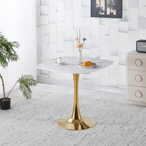 Square Tulip Modern MDF Metal Pedestal Dining Table - Omega Lifestyles