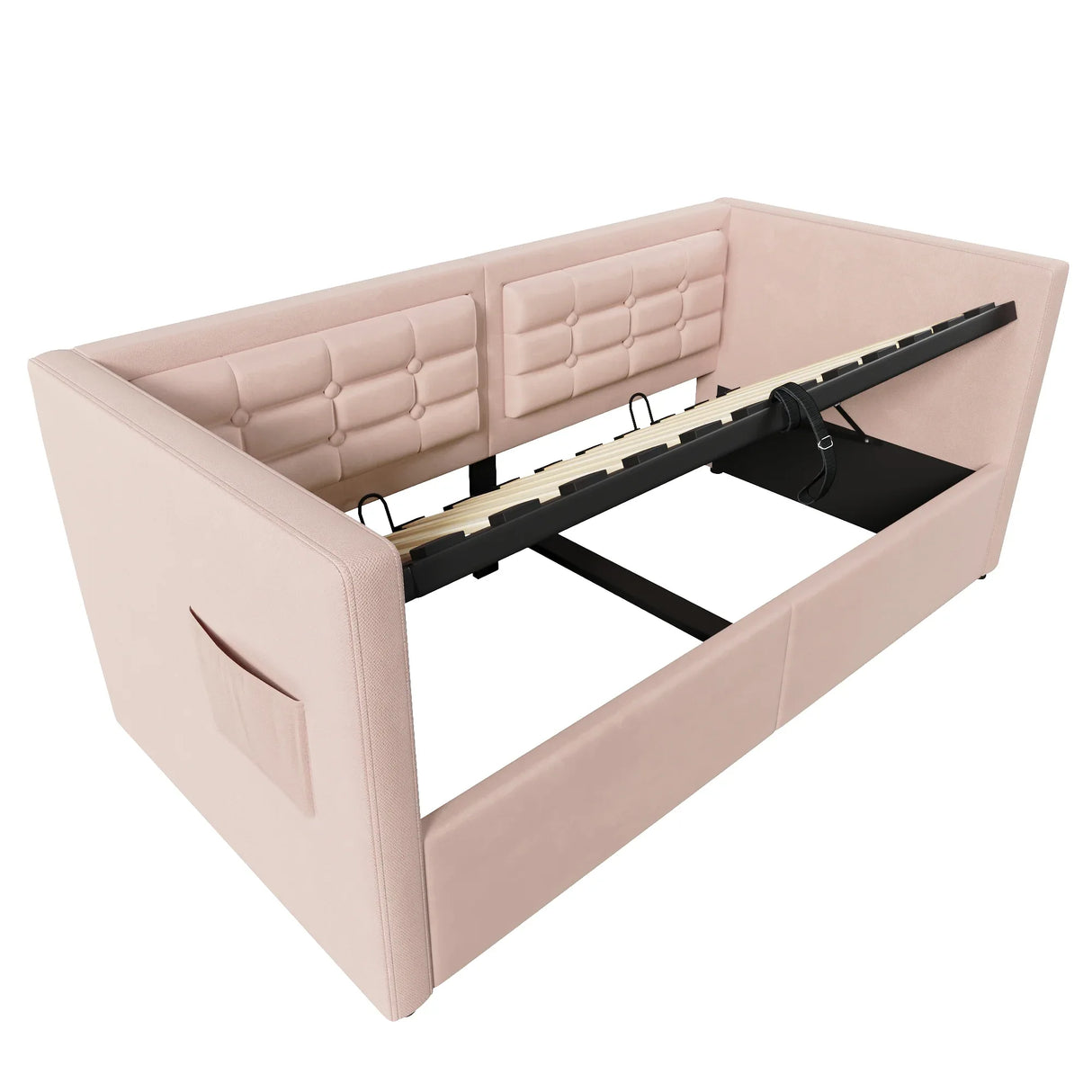 Twin Pink Velvet Upholstered Hydraulic Storage Bed Frame - Omega Lifestyles
