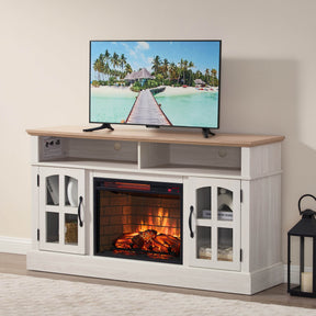 58-Inch Jasmine White Electric Fireplace TV Stand - Omega Lifestyles
