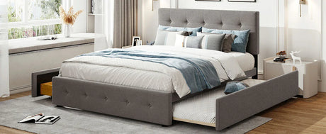 Upholstered Platform Bed With Drawers And Twin XL Trundle - Omega Lifestyles