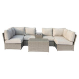 Outdoor 8-Piece Gray Wicker Aluminum Seating Set With Cushions - Omega Lifestyles