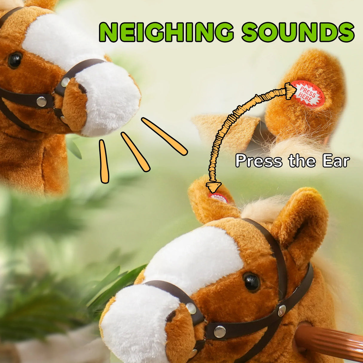 Kids Plush Ride-On Horse Toy With Neighing Sound - Omega Lifestyles