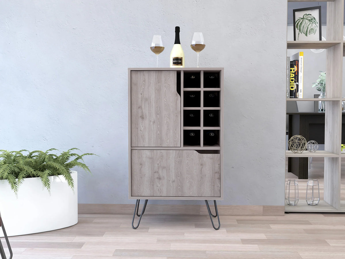 Light Grey Particle Board Liquor Cabinet With Steel Legs - Omega Lifestyles