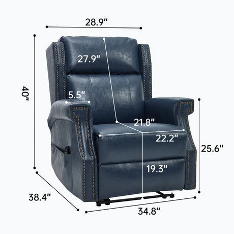 Blue Faux Leather Manual Recliner Chair With Massage Heat - Omega Lifestyles