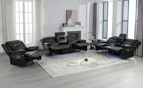 Manual Black Leather Gel Recliner Chair With LED Light Strip - Omega Lifestyles