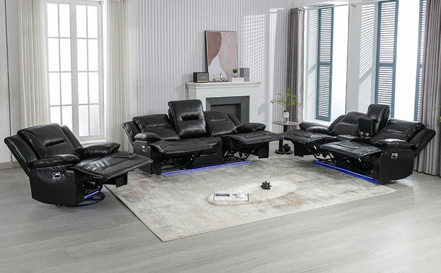 Manual Black Leather Gel Recliner Chair With LED Light Strip - Omega Lifestyles