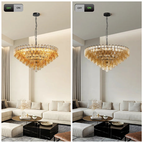 Modern Round 37-Inch Smoke Glass Dimmable Chandelier - Omega Lifestyles