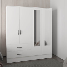 Modern White MDF Bedroom Armoire With Mirrors and Drawers - Omega Lifestyles