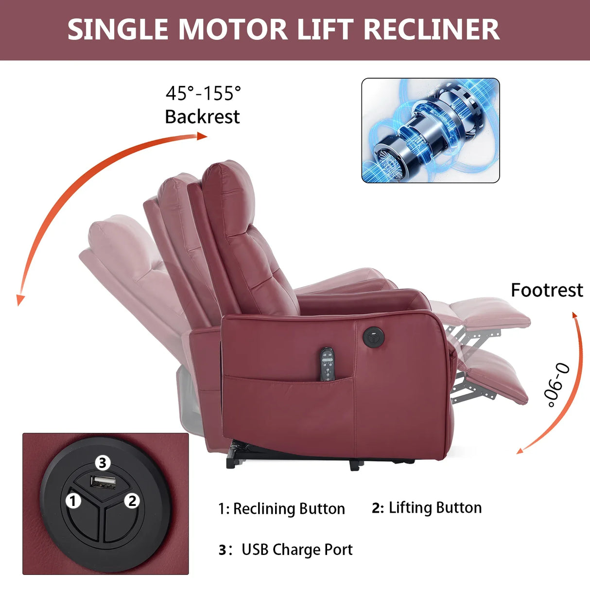 Red Faux Leather Power Lift Recliner Chair With Massage - Omega Lifestyles