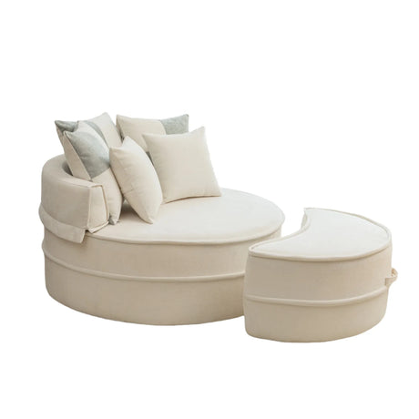 Modern Oversized Chenille Barrel Accent Chair With Ottoman - Omega Lifestyles