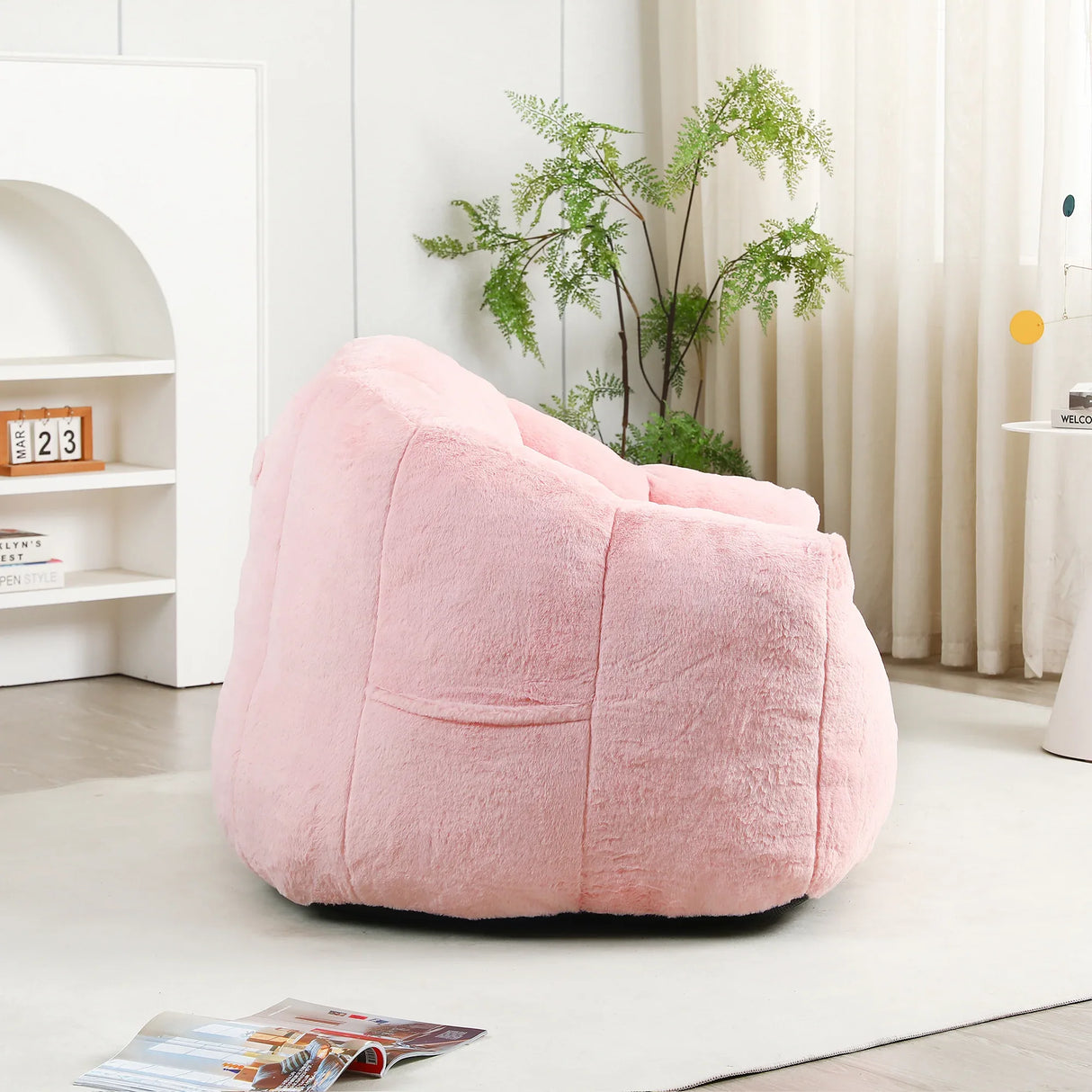 High Density Foam Pink Faux Fur Beanbag Chair - Omega Lifestyles