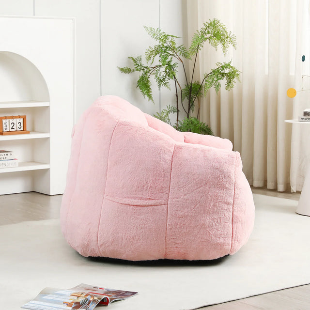 High Density Foam Pink Faux Fur Beanbag Chair - Omega Lifestyles