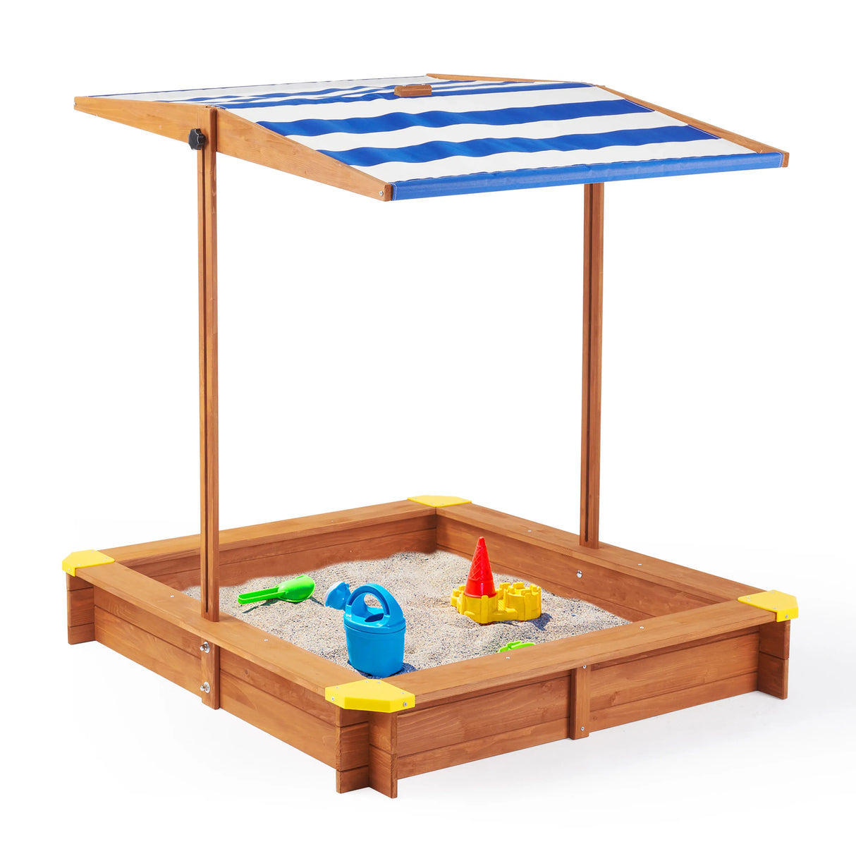 Wooden Kids Sandbox With Adjustable Canopy And Black Liner - Omega Lifestyles