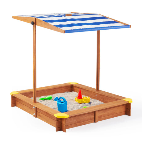 Wooden Kids Sandbox With Adjustable Canopy And Black Liner - Omega Lifestyles
