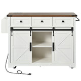 Farmhouse Kitchen Island Rolling Cart With Power Outlet - Omega Lifestyles