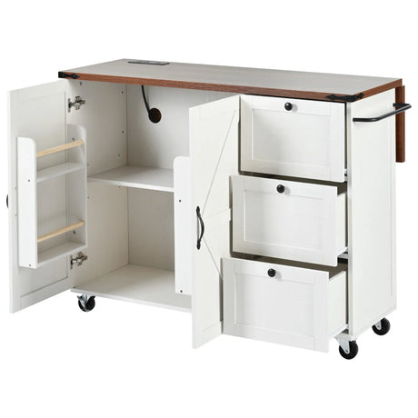 Farmhouse Kitchen Island Cart With Power Outlet - Omega Lifestyles