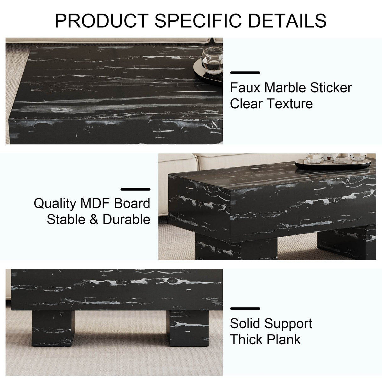 Modern Black Patterned MDF Rectangular Coffee Table - Omega Lifestyles