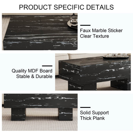 Modern Black Patterned MDF Rectangular Coffee Table - Omega Lifestyles