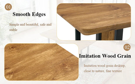 Wood-Textured MDF Dining Table Set With 4 Fabric Chairs - Omega Lifestyles