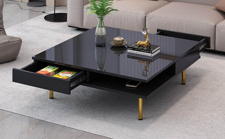 High Gloss Black Coffee Table With Drawers - Omega Lifestyles