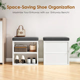 Wooden Shoe Storage Bench With Cushion Seating - Omega Lifestyles