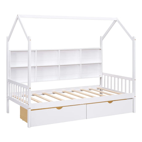 Twin Solid Wood Kids House Bed With Storage Drawers - Omega Lifestyles
