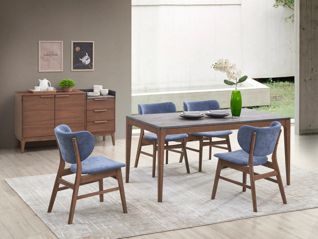 5-Piece Walnut Finish Dining Table And Upholstered Chairs Set - Omega Lifestyles