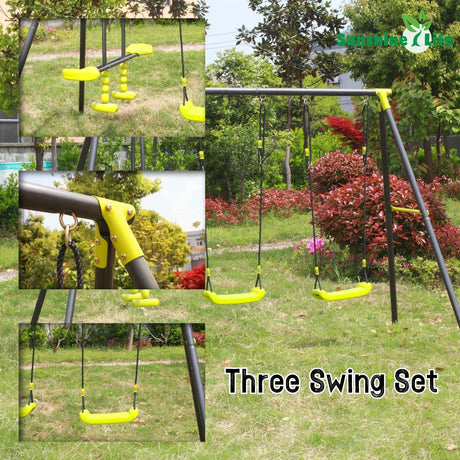 Three Seat Steel Children’s Outdoor Swing Set - Omega Lifestyles