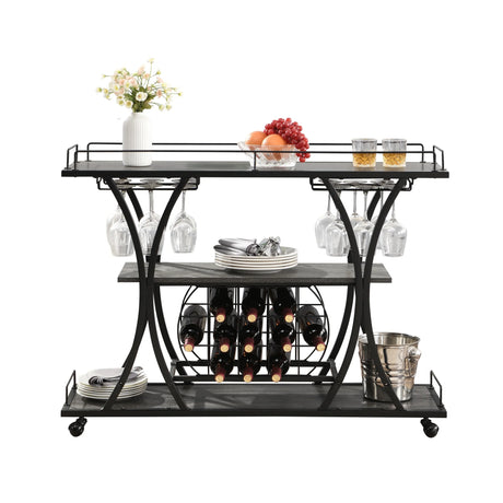 Industrial Style Mobile Iron 3-Tier Bar Cart With Casters - Omega Lifestyles