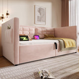 Twin Pink Velvet Upholstered Hydraulic Storage Bed Frame - Omega Lifestyles