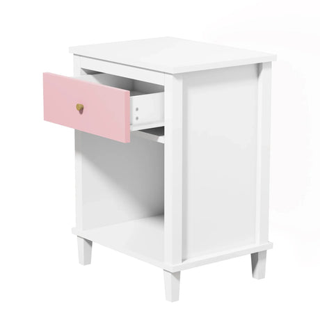Pink MDF Wooden Nightstand With Drawer And Shelf - Omega Lifestyles