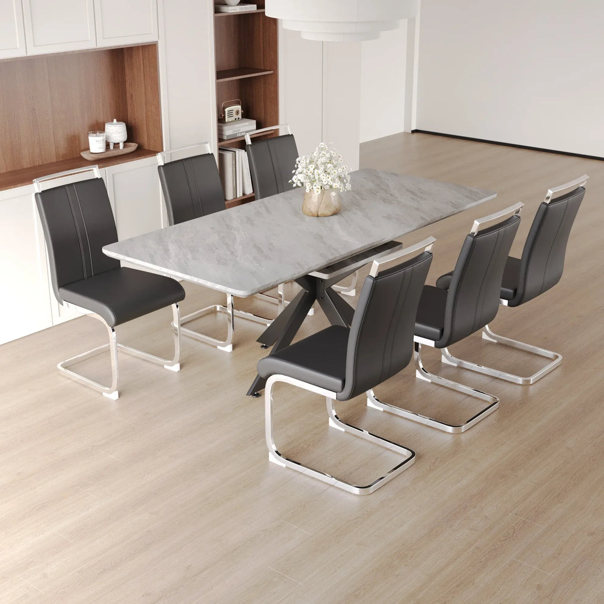 Modern Extendable MDF Metal Dining Table Set For 6-8 - Omega Lifestyles