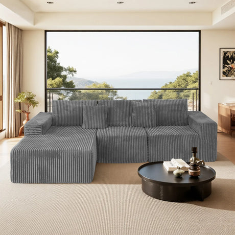 Modular Plush Corduroy Sectional Sofa With Chaise - Omega Lifestyles