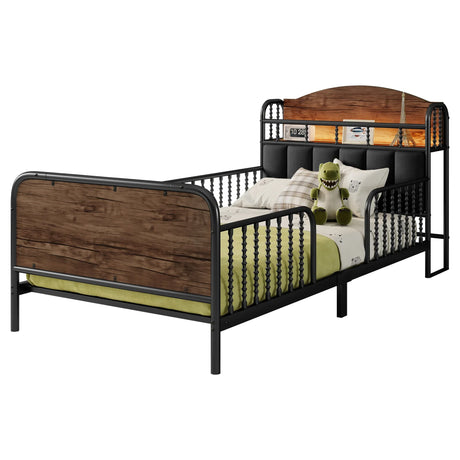 Twin Metal Platform Bed Frame With Upholstered Headboard And LED Light - Omega Lifestyles