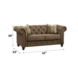 Brown Linen Tufted Loveseat With 2 Pillows - Omega Lifestyles