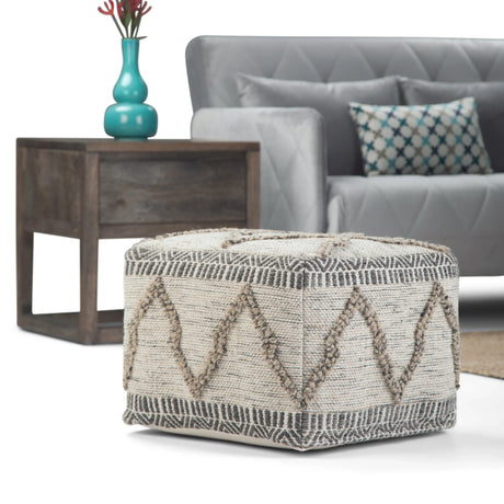 Handcrafted Wool Cotton Square Pouf Accent Furniture - Omega Lifestyles