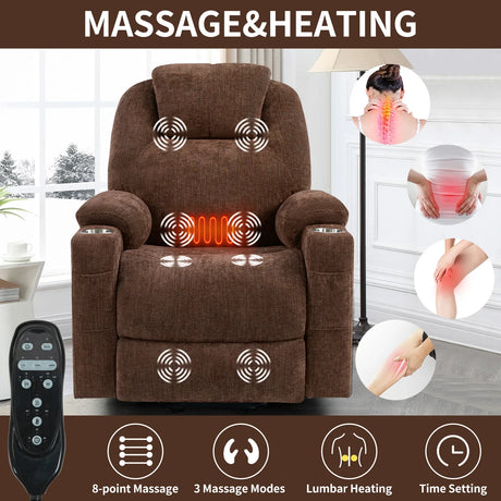 Chenille Power Lift Recliner Chair With Massage Lumbar Heat - Omega Lifestyles