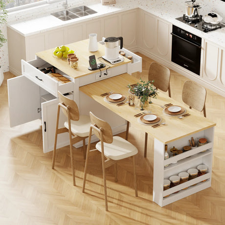Extendable Kitchen Island With Dining Table Storage - Omega Lifestyles