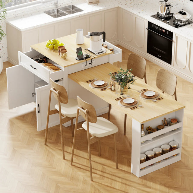 Extendable Kitchen Island With Dining Table Storage - Omega Lifestyles