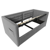 Twin Gray Velvet Upholstered Hydraulic Storage Daybed With USB Charging - Omega Lifestyles