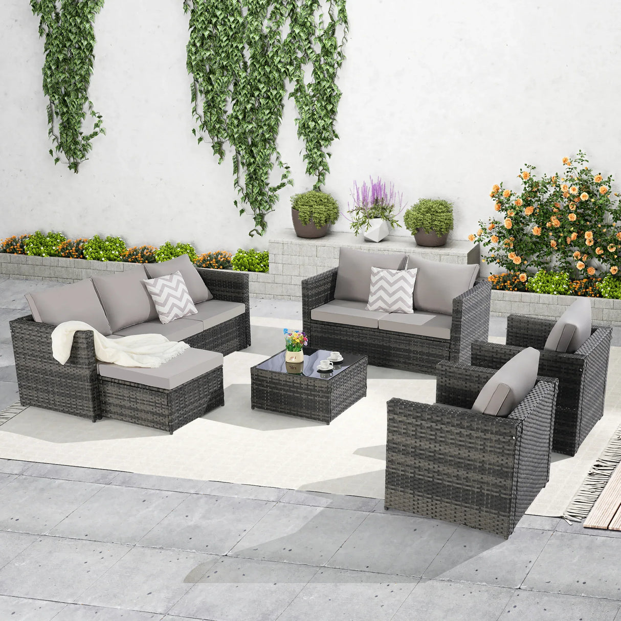 6-Piece Outdoor Rattan Wicker Patio Furniture Set - Omega Lifestyles