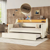 Twin Leather Upholstered Daybed With Trundle Charging Station - Omega Lifestyles