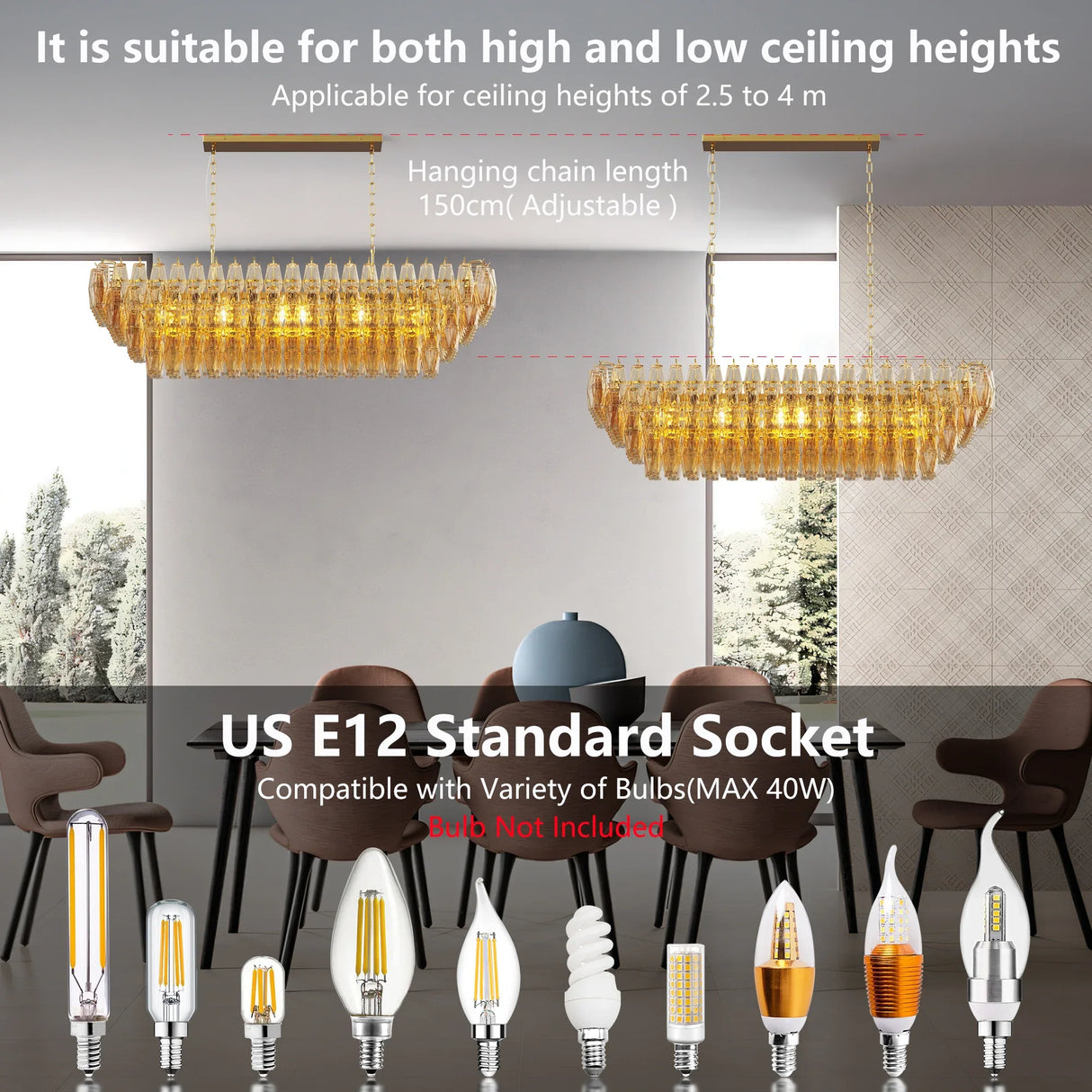 54-Inch Gold Smoke Glass 12-Light Modern Chandelier - Omega Lifestyles