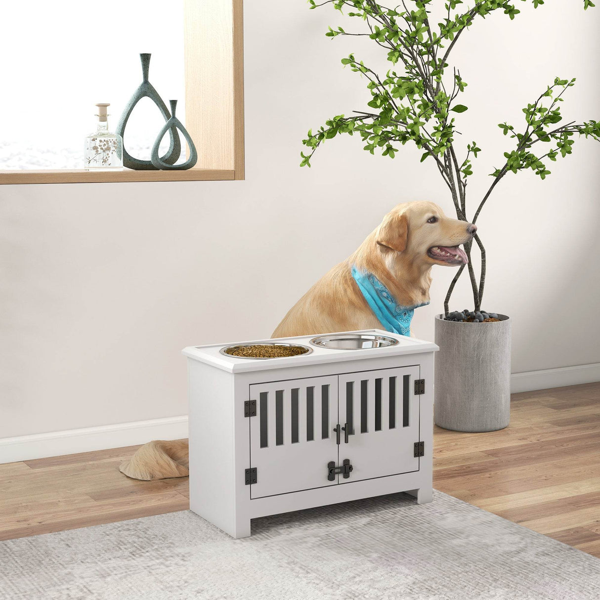 Elevated Dog Bowl Stand With Storage Cabinet - Sleep Galleria